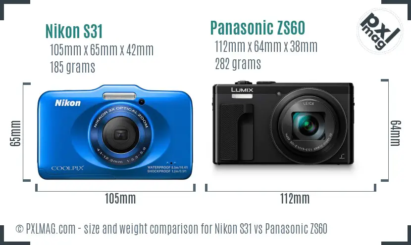 Nikon S31 vs Panasonic ZS60 size comparison