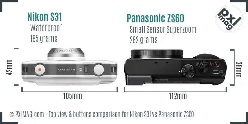 Nikon S31 vs Panasonic ZS60 top view buttons comparison