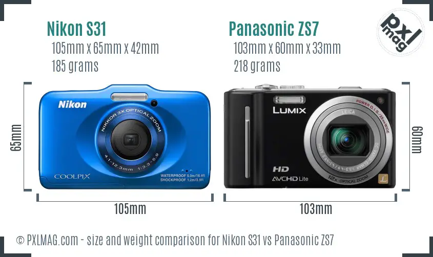 Nikon S31 vs Panasonic ZS7 size comparison Nikon S31 vs Panasonic ZS7 size comparison