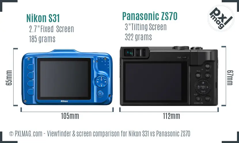 Nikon S31 vs Panasonic ZS70 Screen and Viewfinder comparison