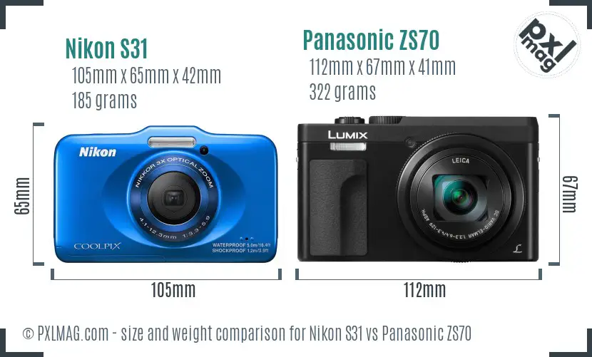 Nikon S31 vs Panasonic ZS70 size comparison