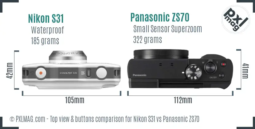 Nikon S31 vs Panasonic ZS70 top view buttons comparison