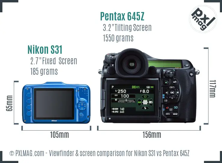 Nikon S31 vs Pentax 645Z Screen and Viewfinder comparison