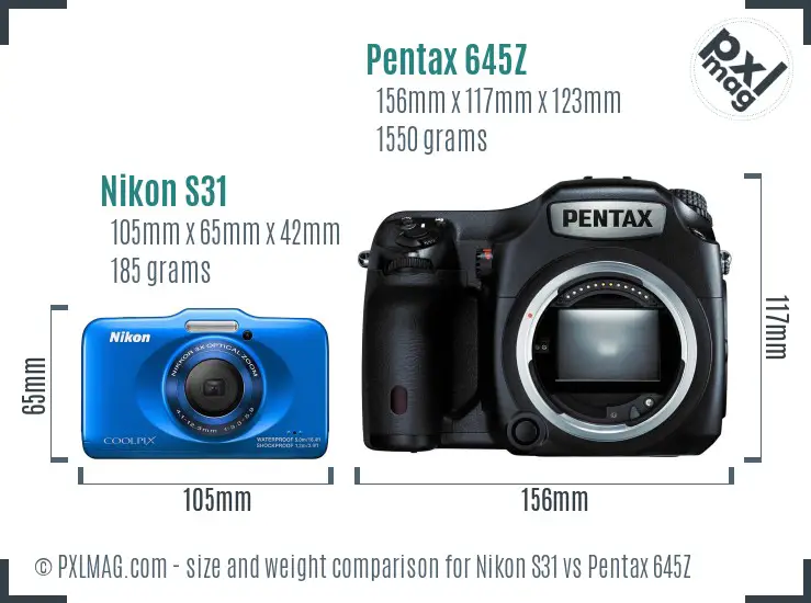 Nikon S31 vs Pentax 645Z size comparison