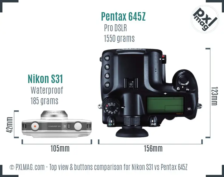 Nikon S31 vs Pentax 645Z top view buttons comparison