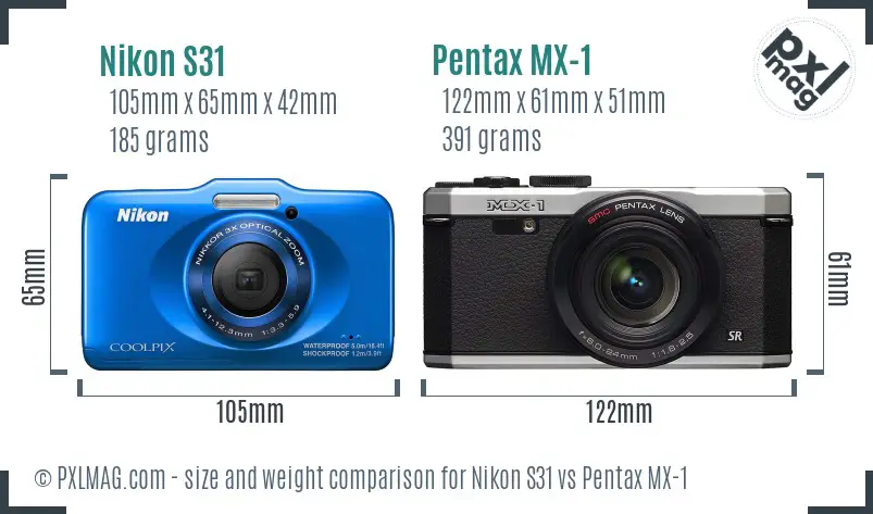 Nikon S31 vs Pentax MX-1 size comparison