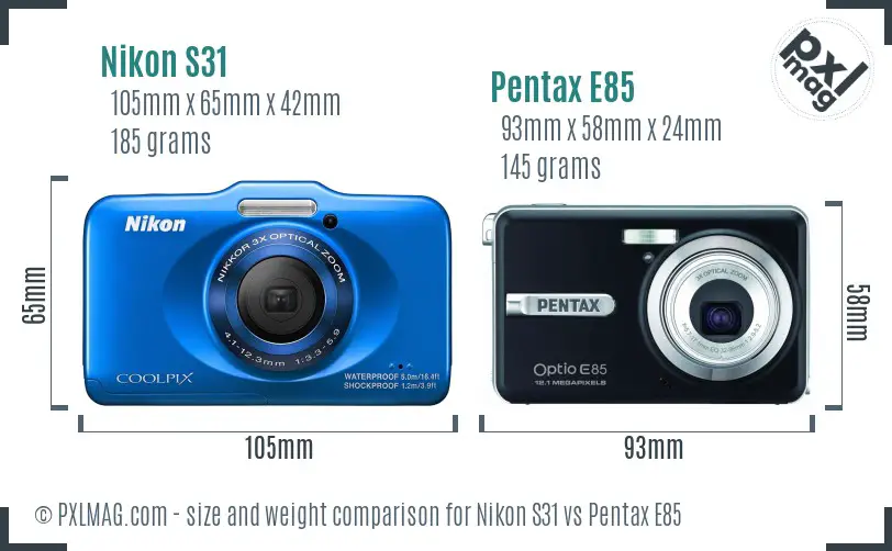 Nikon S31 vs Pentax E85 size comparison