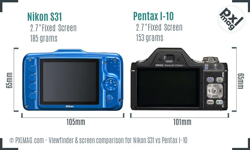 Nikon S31 vs Pentax I-10 Screen and Viewfinder comparison