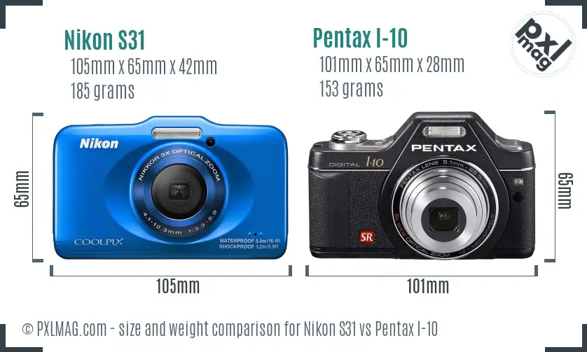 Nikon S31 vs Pentax I-10 size comparison