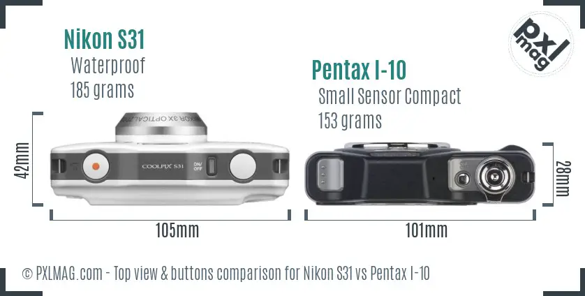 Nikon S31 vs Pentax I-10 top view buttons comparison