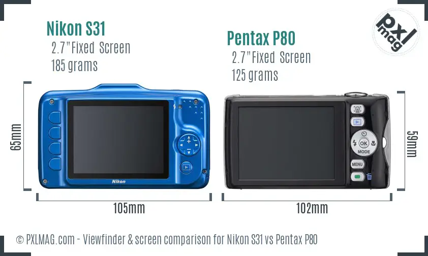 Nikon S31 vs Pentax P80 Screen and Viewfinder comparison