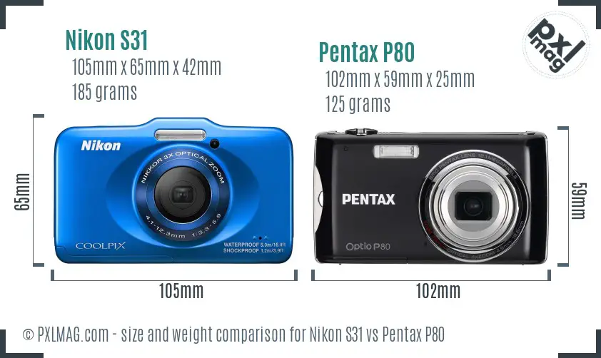 Nikon S31 vs Pentax P80 size comparison