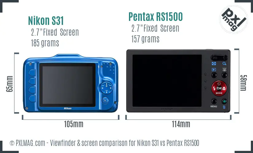 Nikon S31 vs Pentax RS1500 Screen and Viewfinder comparison