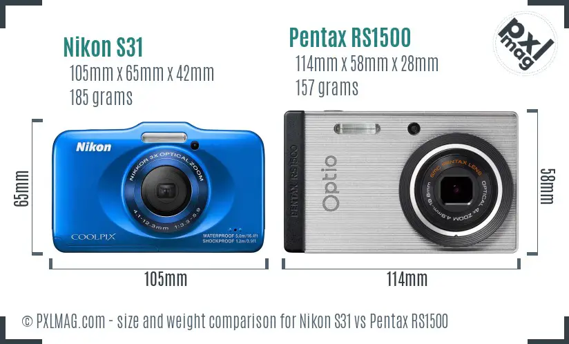 Nikon S31 vs Pentax RS1500 size comparison Nikon S31 vs Pentax RS1500 size comparison
