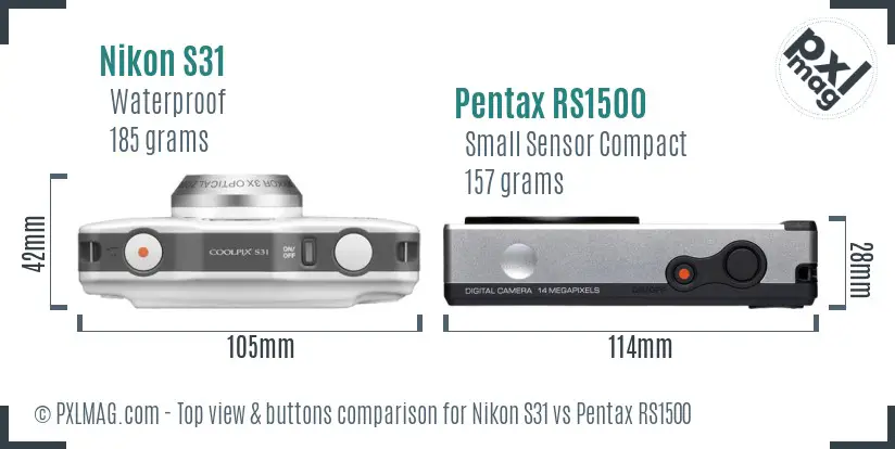 Nikon S31 vs Pentax RS1500 top view buttons comparison