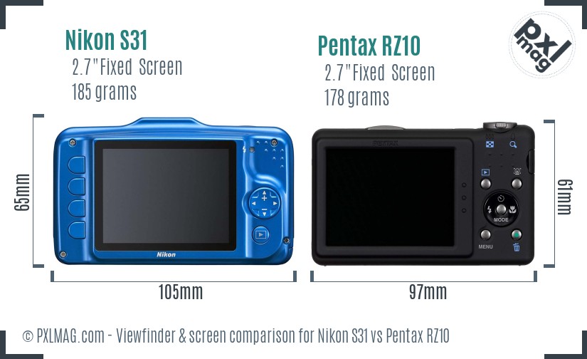 Nikon S31 vs Pentax RZ10 Screen and Viewfinder comparison
