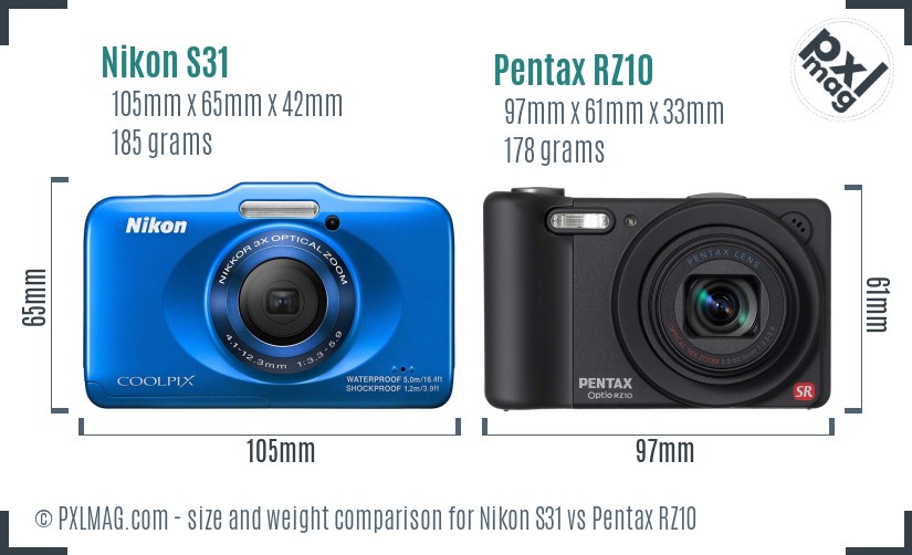 Nikon S31 vs Pentax RZ10 size comparison Nikon S31 vs Pentax RZ10 size comparison