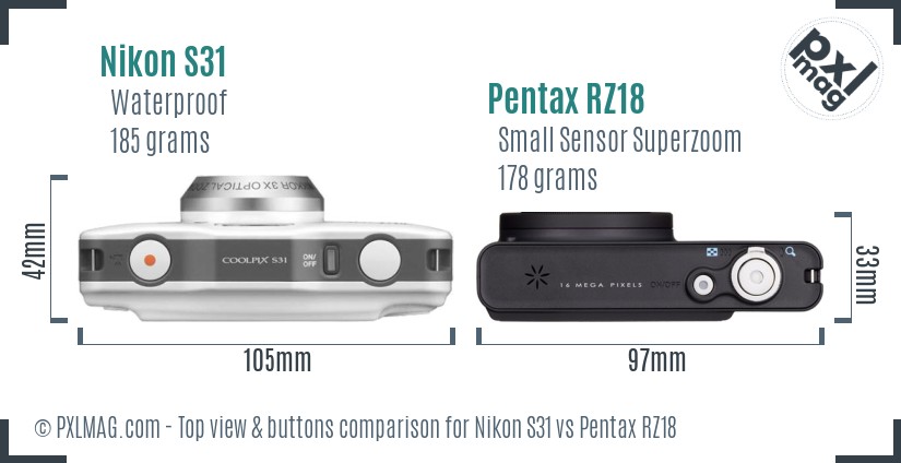 Nikon S31 vs Pentax RZ18 top view buttons comparison