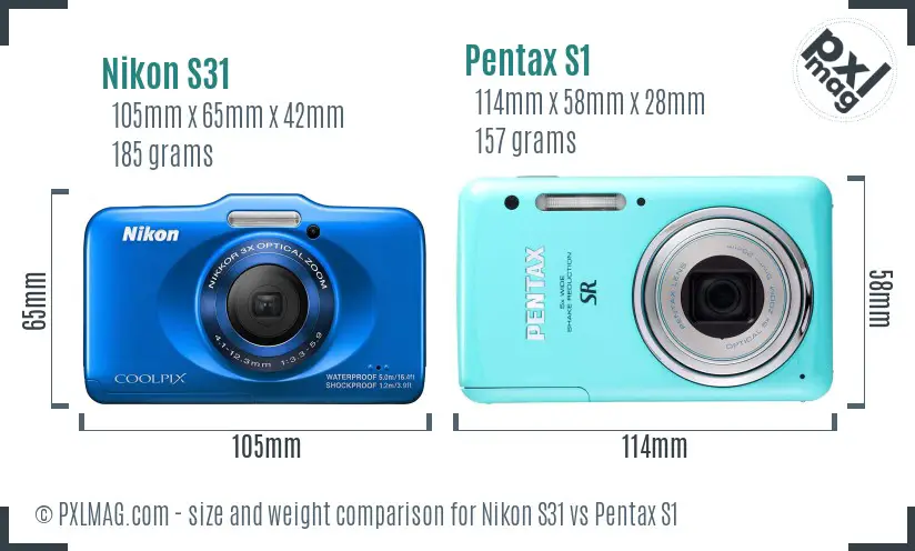 Nikon S31 vs Pentax S1 size comparison Nikon S31 vs Pentax S1 size comparison
