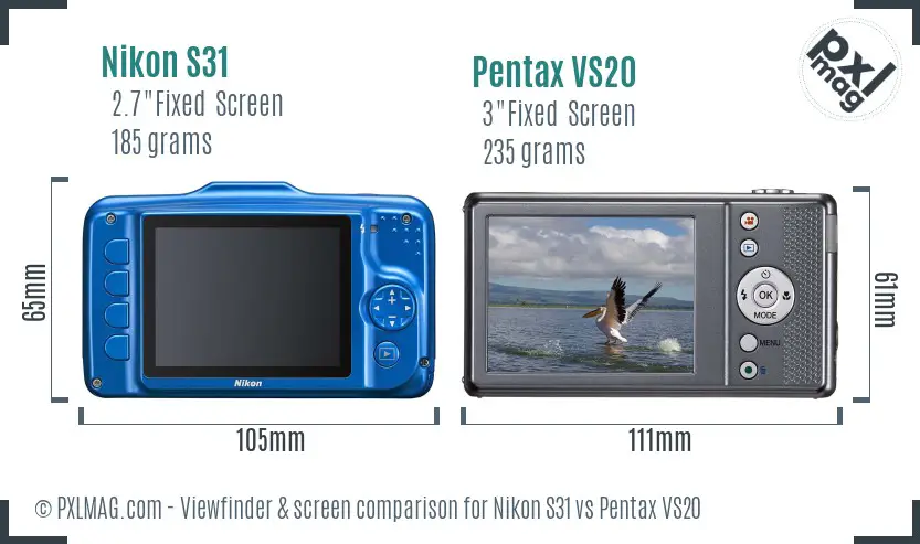 Nikon S31 vs Pentax VS20 Screen and Viewfinder comparison Nikon S31 vs Pentax VS20 Screen and Viewfinder comparison