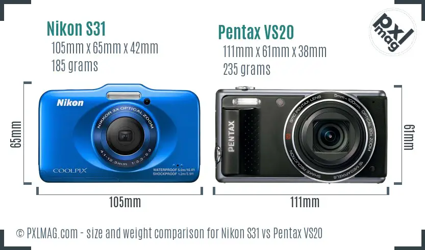 Nikon S31 vs Pentax VS20 size comparison Nikon S31 vs Pentax VS20 size comparison