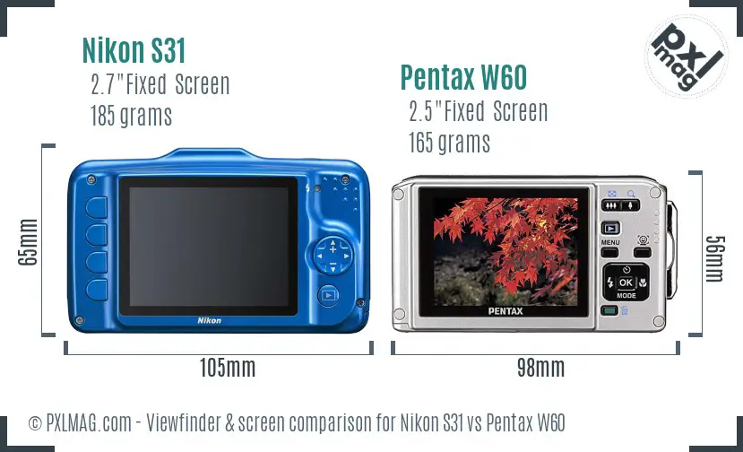 Nikon S31 vs Pentax W60 Screen and Viewfinder comparison Nikon S31 vs Pentax W60 Screen and Viewfinder comparison