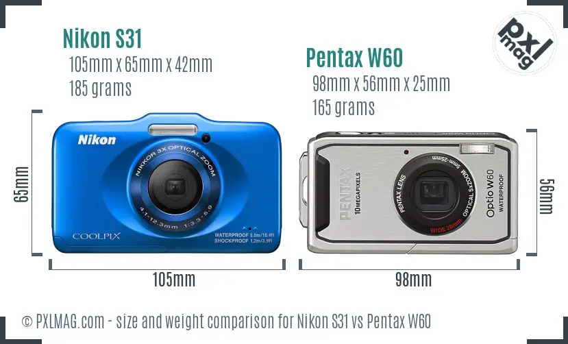 Nikon S31 vs Pentax W60 size comparison Nikon S31 vs Pentax W60 size comparison