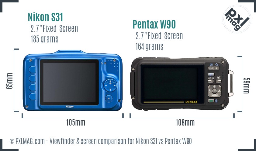 Nikon S31 vs Pentax W90 Screen and Viewfinder comparison