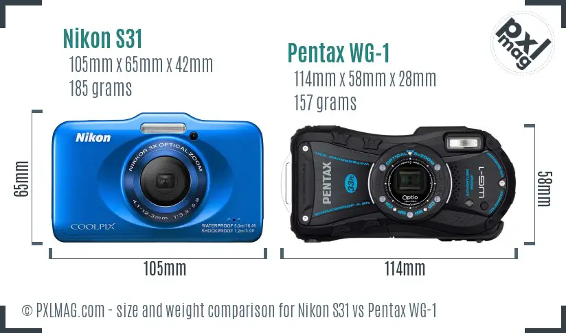 Nikon S31 vs Pentax WG-1 size comparison