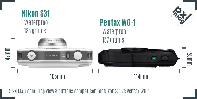 Nikon S31 vs Pentax WG-1 top view buttons comparison