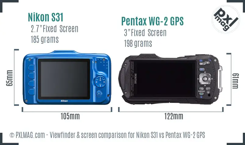 Nikon S31 vs Pentax WG-2 GPS Screen and Viewfinder comparison