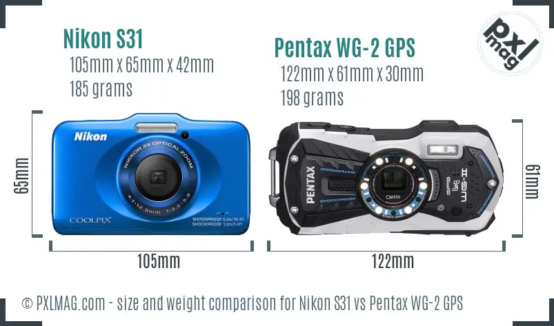 Nikon S31 vs Pentax WG-2 GPS size comparison
