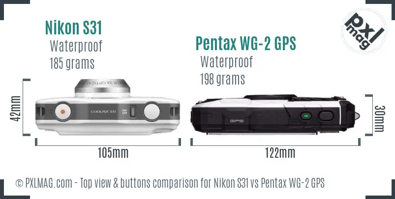 Nikon S31 vs Pentax WG-2 GPS top view buttons comparison