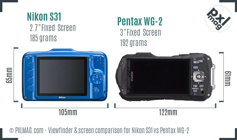 Nikon S31 vs Pentax WG-2 Screen and Viewfinder comparison