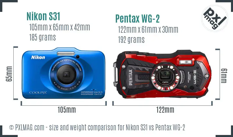 Nikon S31 vs Pentax WG-2 size comparison