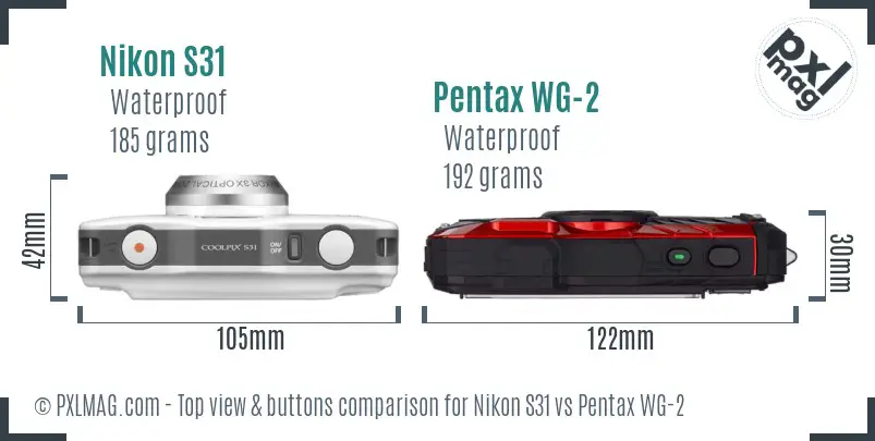 Nikon S31 vs Pentax WG-2 top view buttons comparison