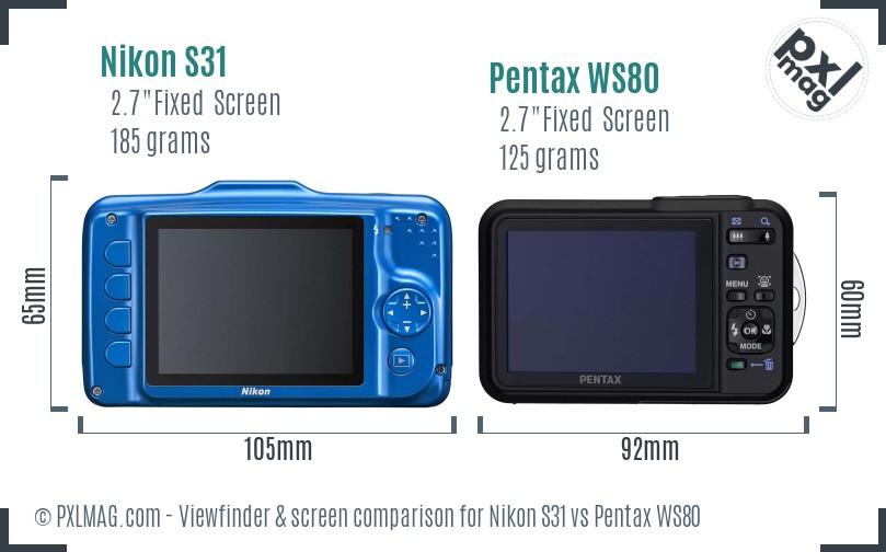 Nikon S31 vs Pentax WS80 Screen and Viewfinder comparison