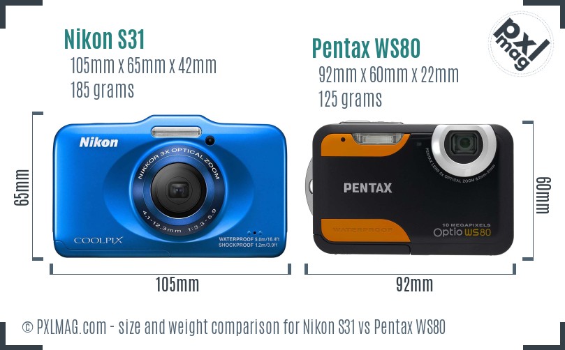 Nikon S31 vs Pentax WS80 size comparison