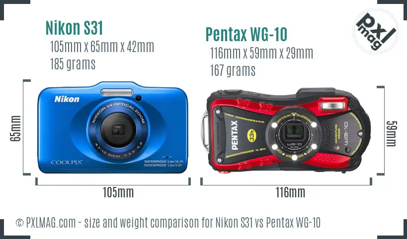 Nikon S31 vs Pentax WG-10 size comparison Nikon S31 vs Pentax WG-10 size comparison