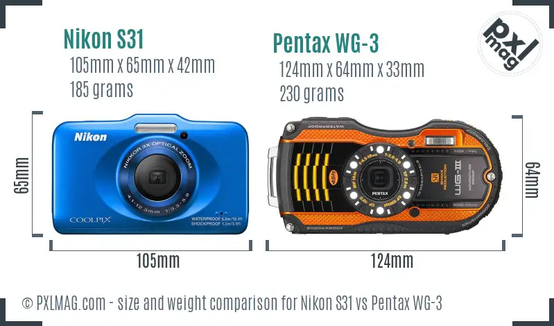 Nikon S31 vs Pentax WG-3 size comparison