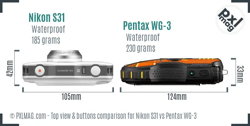 Nikon S31 vs Pentax WG-3 top view buttons comparison