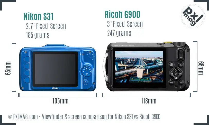 Nikon S31 vs Ricoh G900 Screen and Viewfinder comparison