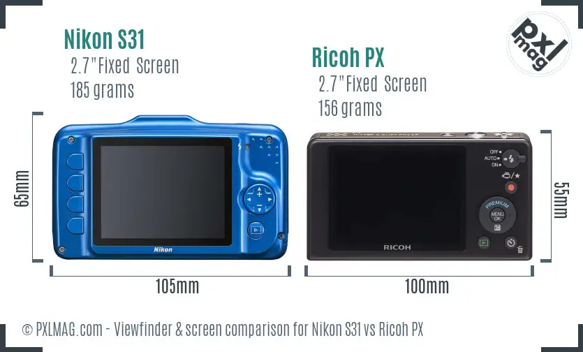 Nikon S31 vs Ricoh PX Screen and Viewfinder comparison Nikon S31 vs Ricoh PX Screen and Viewfinder comparison