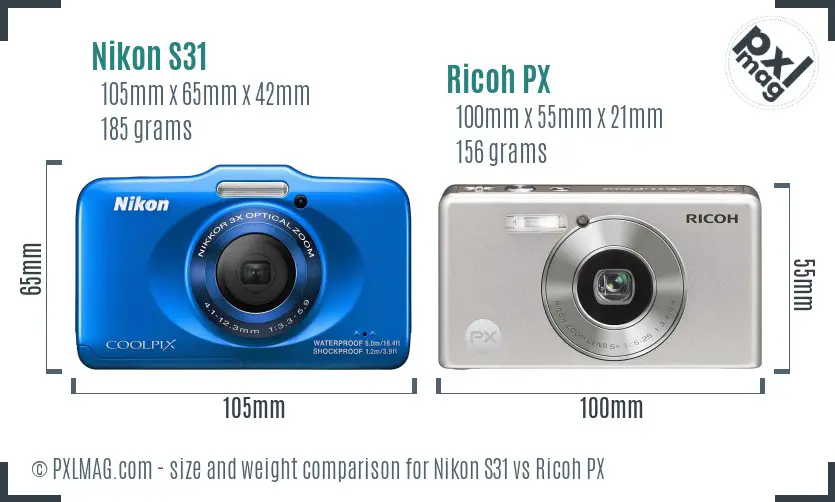Nikon S31 vs Ricoh PX size comparison Nikon S31 vs Ricoh PX size comparison