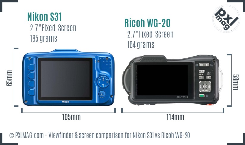 Nikon S31 vs Ricoh WG-20 Screen and Viewfinder comparison
