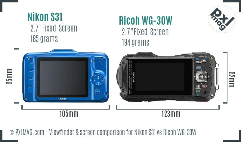 Nikon S31 vs Ricoh WG-30W Screen and Viewfinder comparison