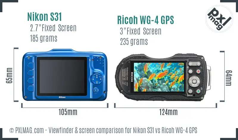 Nikon S31 vs Ricoh WG-4 GPS Screen and Viewfinder comparison