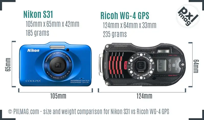 Nikon S31 vs Ricoh WG-4 GPS size comparison