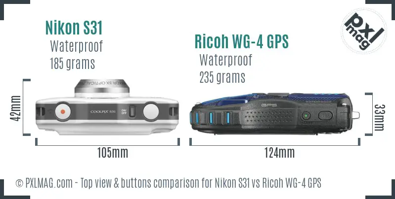 Nikon S31 vs Ricoh WG-4 GPS top view buttons comparison