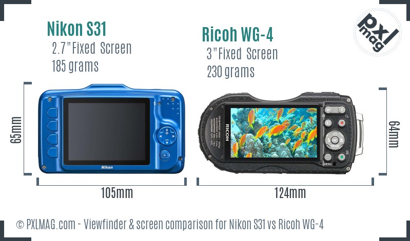 Nikon S31 vs Ricoh WG-4 Screen and Viewfinder comparison